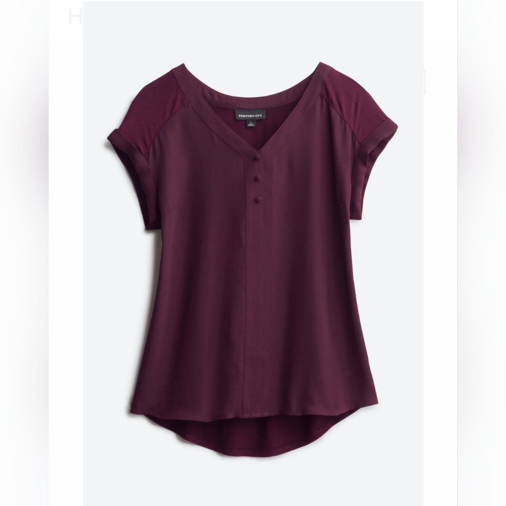 FORTUNE + IVY Helina Mixed Material Blouse